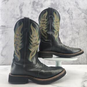 Justin Men's western style #5072 size 8D cowboy black leather round toe boots